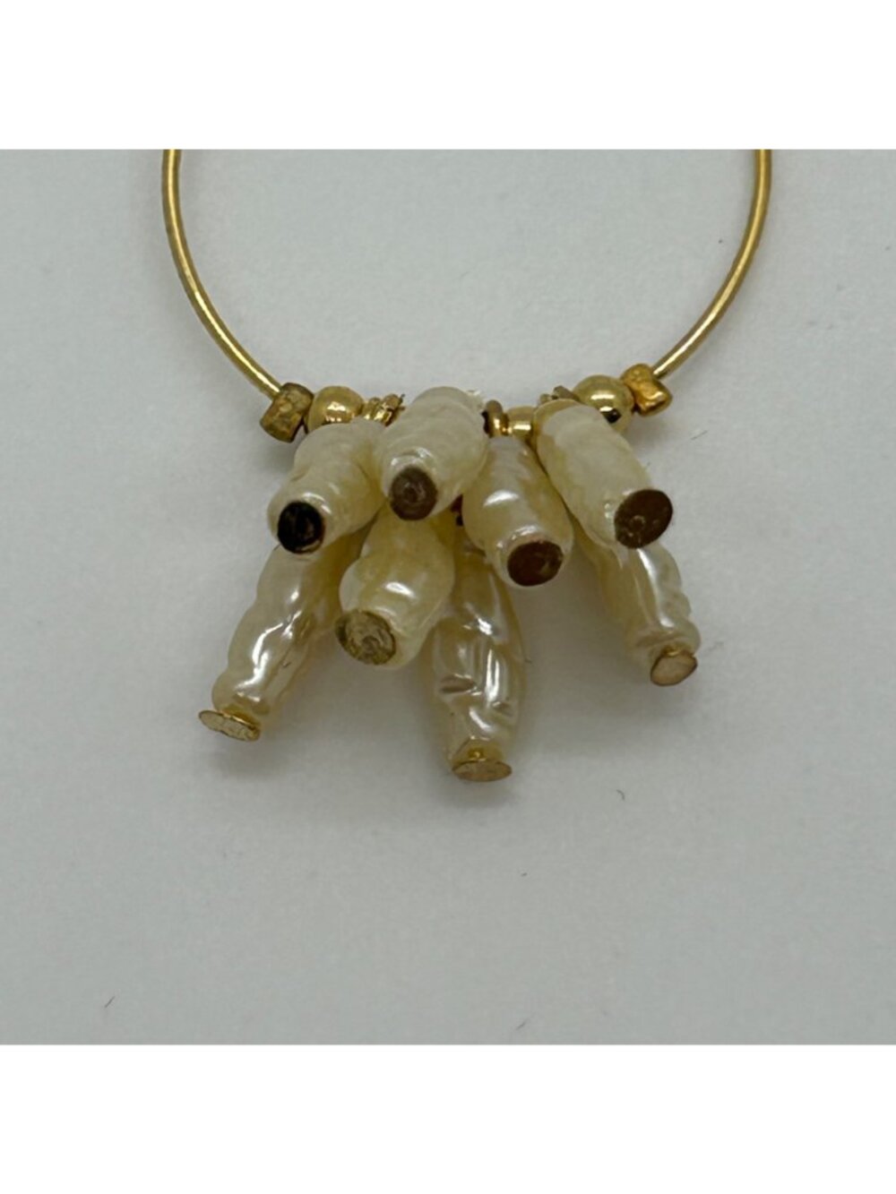 Vintage Gold Hoop Earrings With White Acrylic Stick Pearl Clusters - Picture 5 of 13